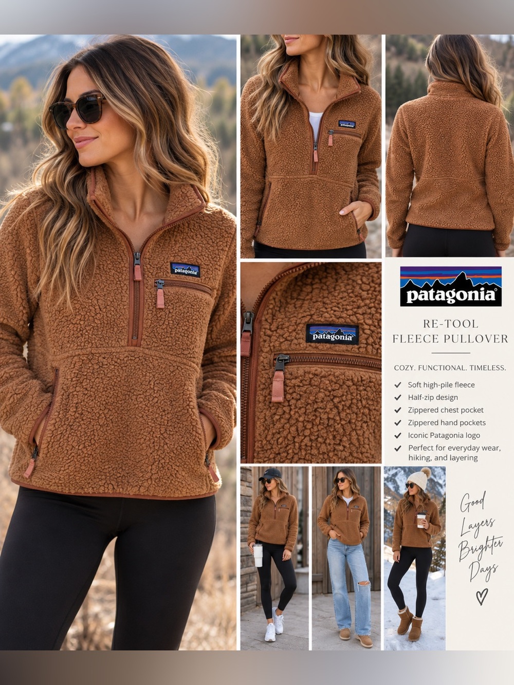 Patagonia Women’s Re-Tool Snap-T Fleece Pullover Small Brown Bear Teddy Sherpa